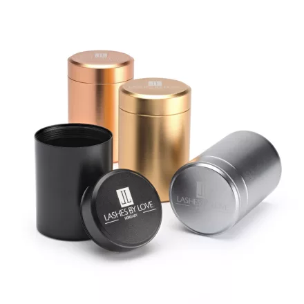 Légmentesen záródó fém szempilla ragasztó tartó box fekete, ezüst, arany és rose gold színekben