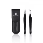 Lashes By Love fekete nano szempilla profi csipesz szett egyenes és hajlított, tartóban