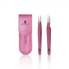 Lashes By Love pink nano szempilla profi csipesz szett egyenes és hajlított, tartóban