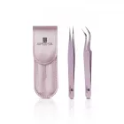 Lashes By Love rózsaszín nano szempilla profi csipesz szett egyenes és hajlított, tartóban