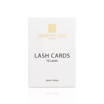 Lashes by Love Volume Fan ragasztócsík kártya méretjelölésekkel a műszempilla fanok rendszerezéséhez, fanoláshoz, promade pillákhoz